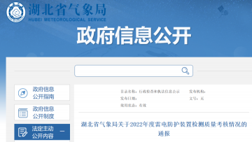 湖北氣象局通報(bào)2022年度雷電防護(hù)裝置檢測(cè)質(zhì)量考核情況
