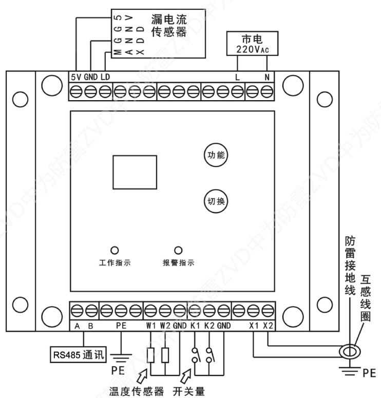 雷擊環(huán)境檢測(cè)器ZVT-AP-B接線圖 雷擊環(huán)境檢測(cè)器,防雷監(jiān)測(cè)發(fā)射器,SPD智能監(jiān)測(cè)模塊