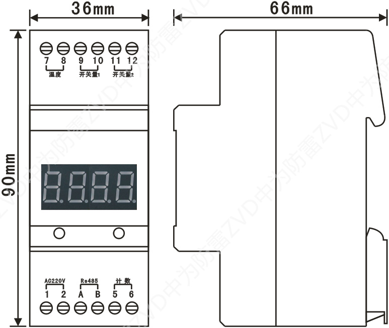 SPD智能監(jiān)測(cè)模塊ZVT-AP-C尺寸圖 雷擊環(huán)境檢測(cè)器,防雷監(jiān)測(cè)發(fā)射器,SPD智能監(jiān)測(cè)模塊